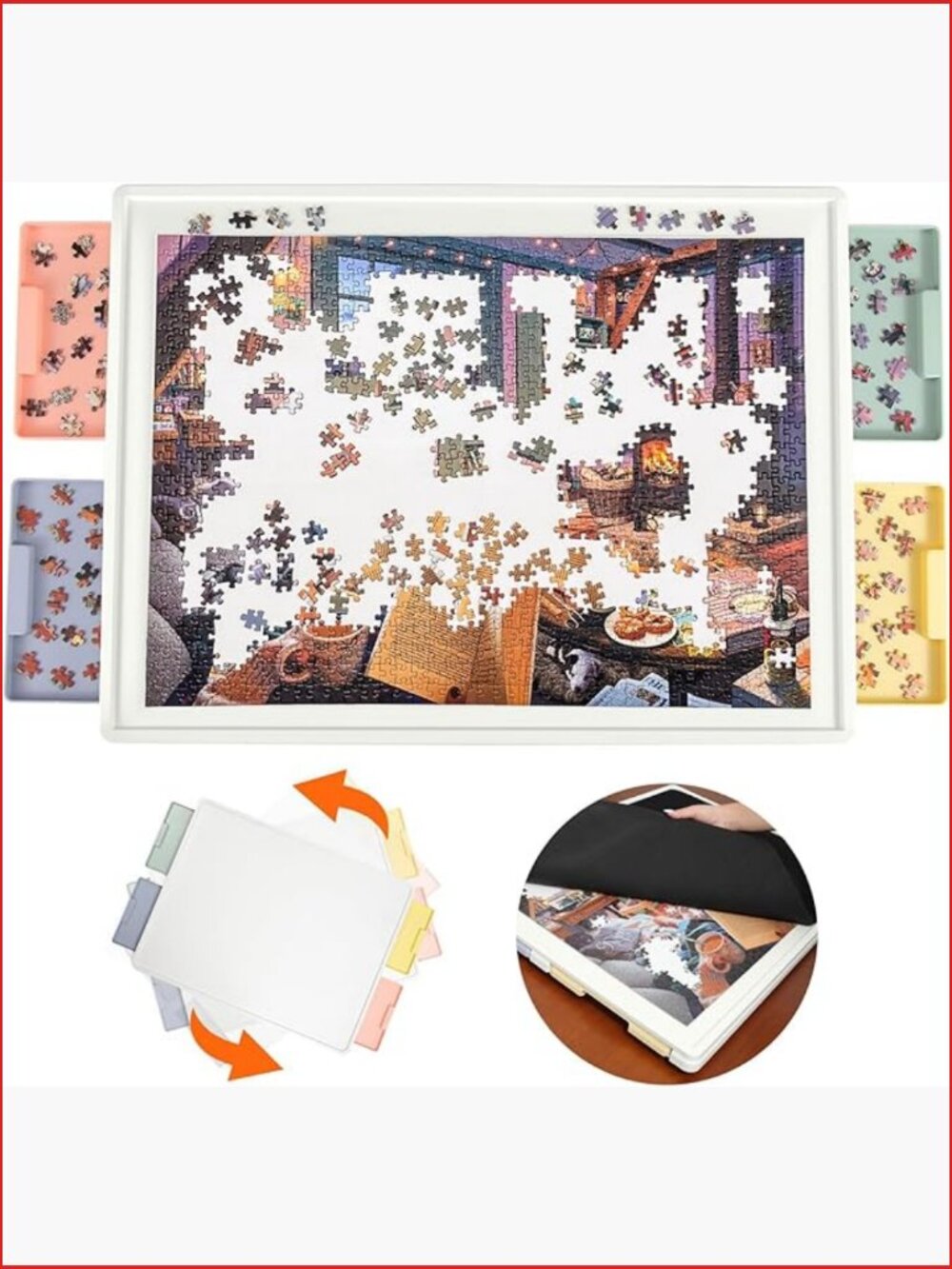 1000 Piece Rotating Abs Plastic Puzzle Board With Drawers And Cover